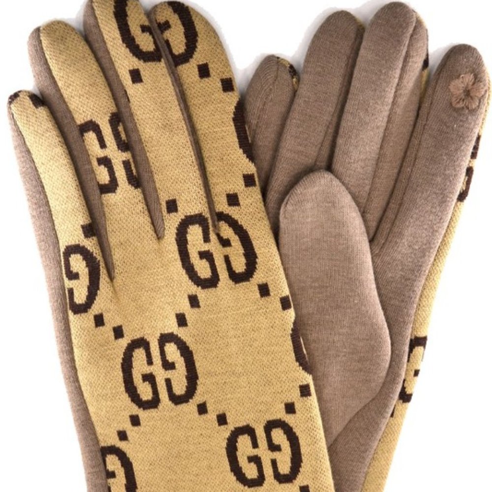 Khaki Brown Fashion Luxury Touch Phone Gloves